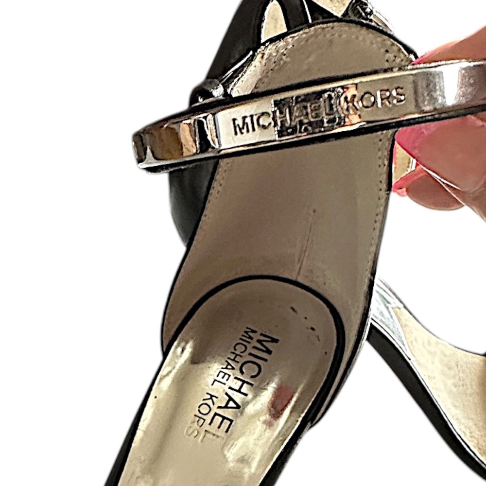 Michael Kors Ankle Strap Sandals Women 8M Black Good Leather Kitten Heel - Picture 5 of 10